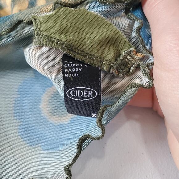 Y2L Fairy Grunge Whimsy Top Womens Small Mesh Bell Sleeve Tie Front Sheer Floral - Picture 6 of 7